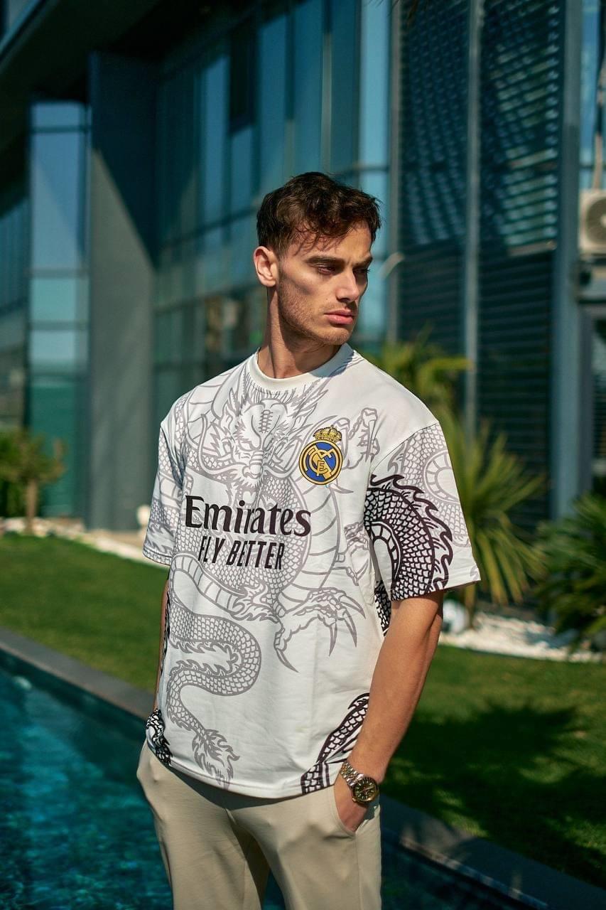 Real Madrid Dragon Print Oversized T-Shirt - Premium Streetwear