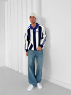 Navy and white padded stripe rugby polo sweatshirt with crest embroidery – Withinblack