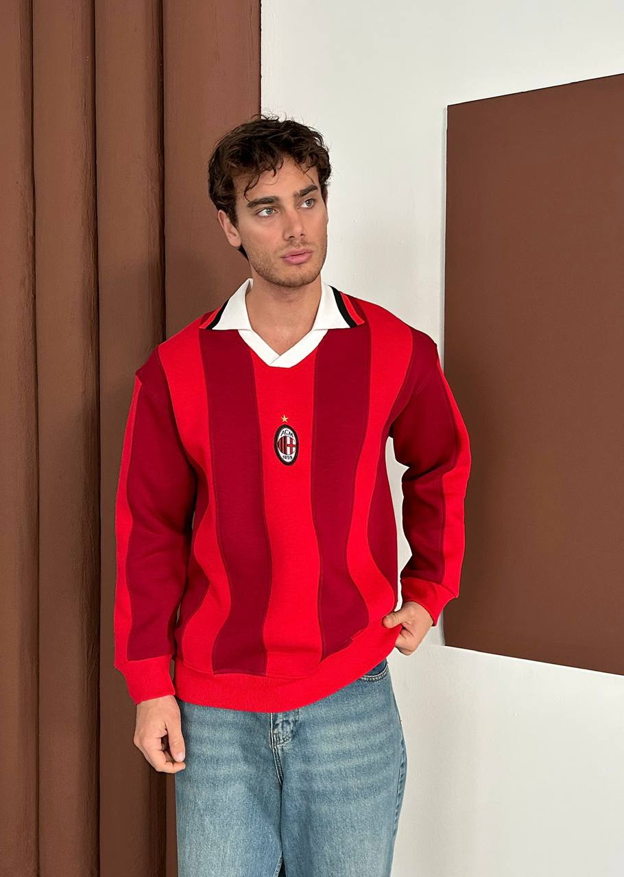 Retro AC Milan striped sweatshirt in red and burgundy with crest – Withinblack blokecore streetwear