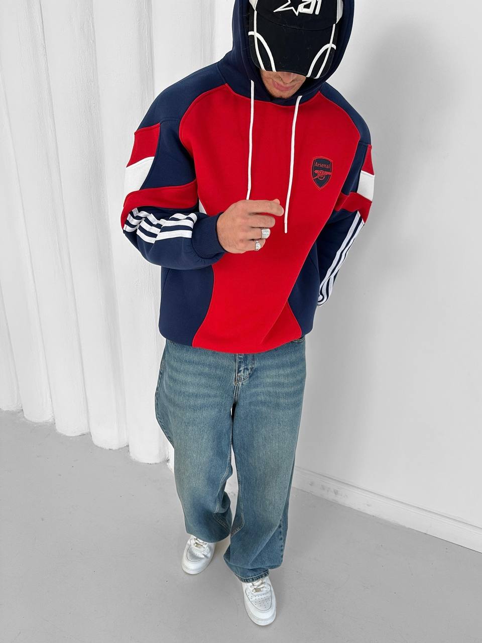 Retro Arsenal hoodie in teal and white blokecore style – Withinblack streetwear