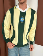 90s Brazil Retro Jersey, Blokecore Striped Soccer Sweatshirt
