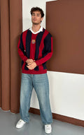 Retro FC Barcelona striped sweatshirt in red and navy with crest – Withinblack blokecore streetwear