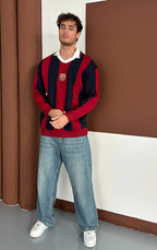 Retro FC Barcelona striped sweatshirt in red and navy with crest – Withinblack blokecore streetwear