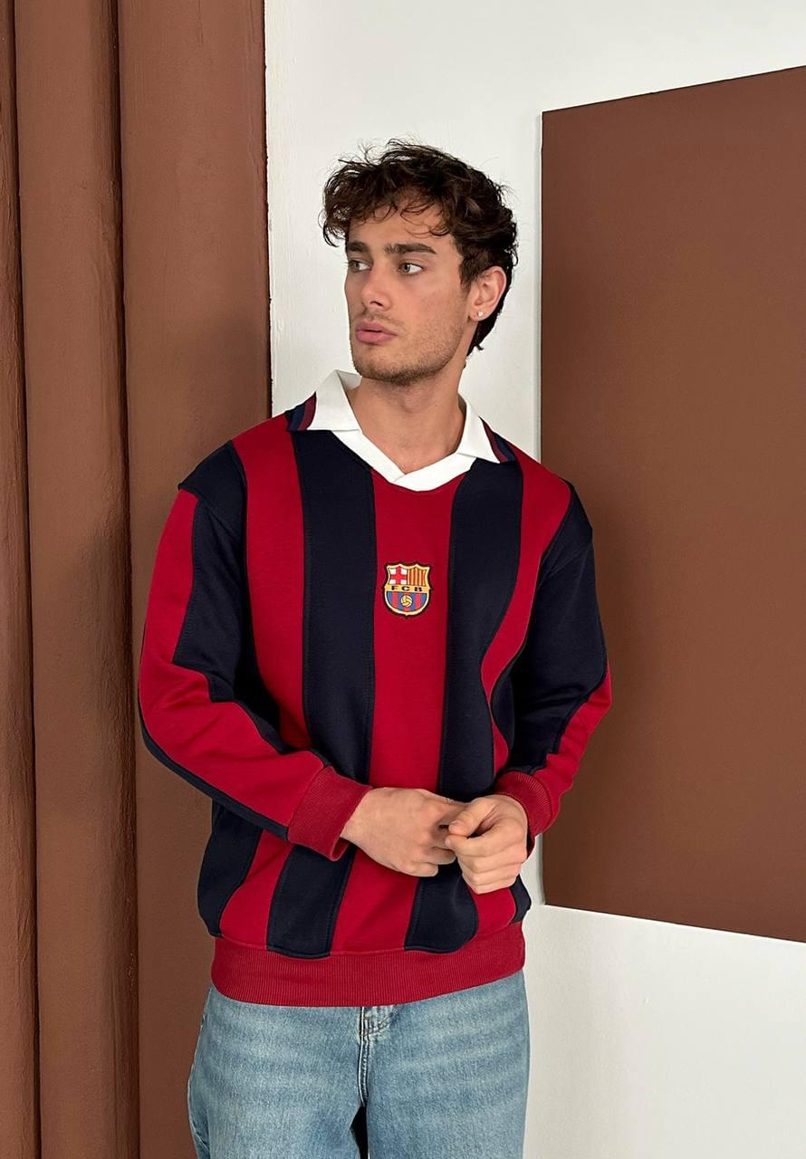 90s FC Barcelona Retro Jersey, Blokecore Barça Sweatshirt.