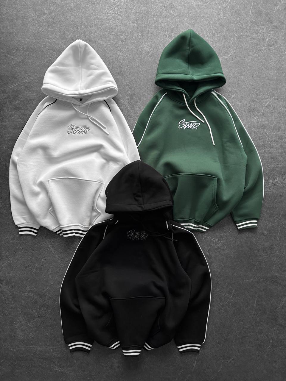 90s Retro Streetwear Hoodie with Piping, Embroidered SWD Logo