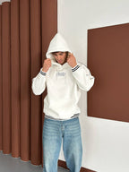 90s Retro Streetwear Hoodie with Piping, Embroidered SWD Logo