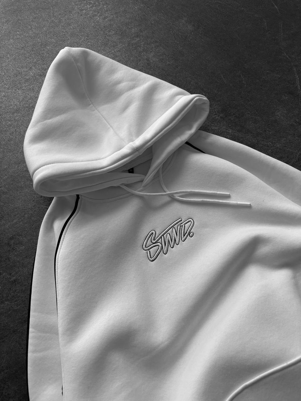 90s Retro Streetwear Hoodie with Piping, Embroidered SWD Logo