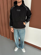 90s Retro Streetwear Hoodie with Piping, Embroidered SWD Logo