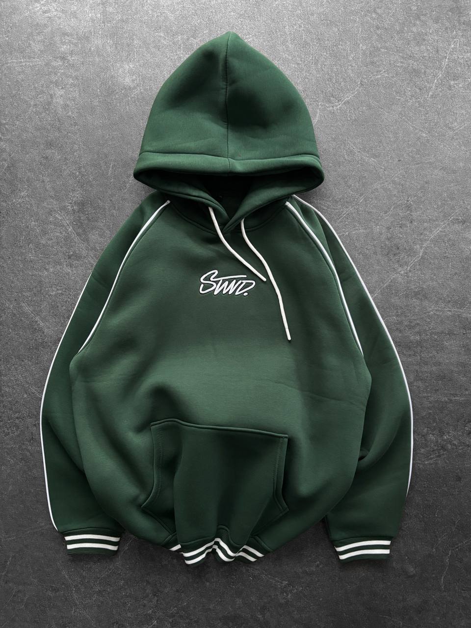 90s Retro Streetwear Hoodie with Piping, Embroidered SWD Logo