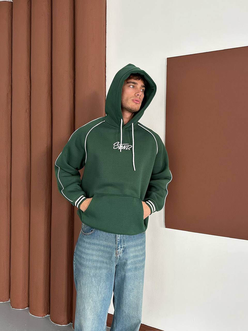 90s Retro Streetwear Hoodie with Piping, Embroidered SWD Logo