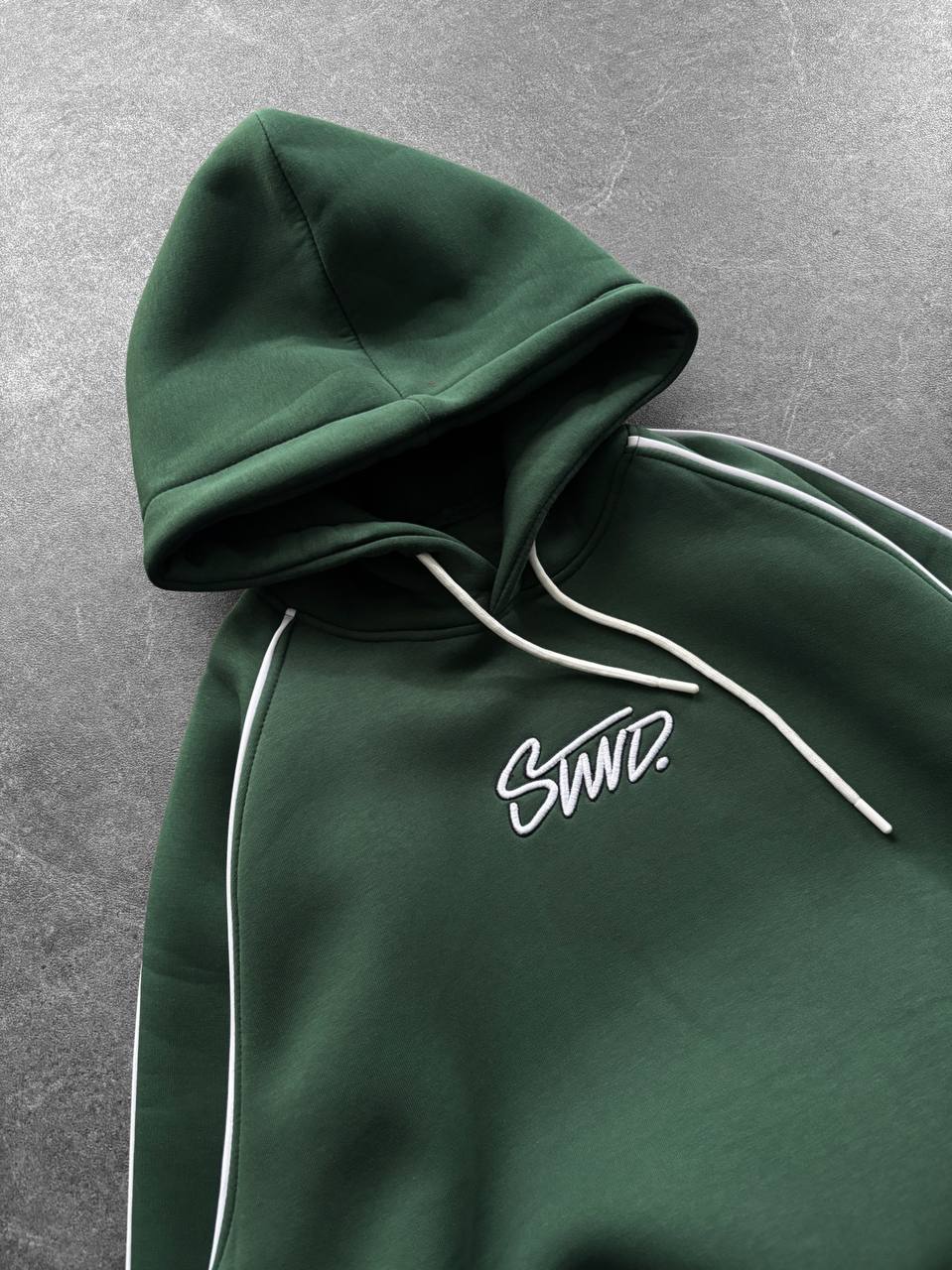 90s Retro Streetwear Hoodie with Piping, Embroidered SWD Logo