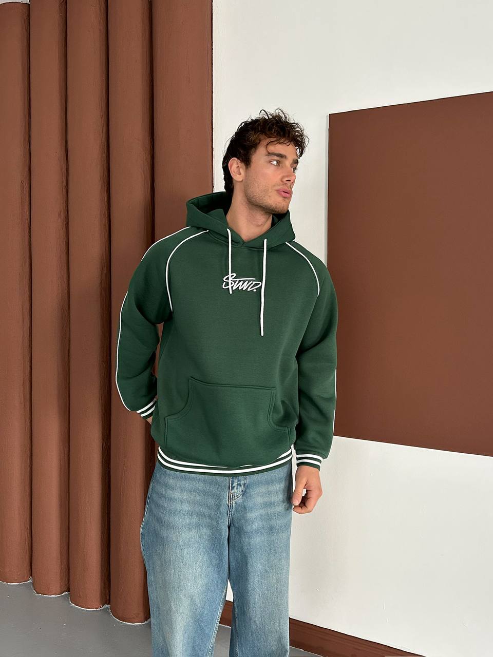 90s Retro Hoodie with Piping – Embroidered SWD Sweatshirt