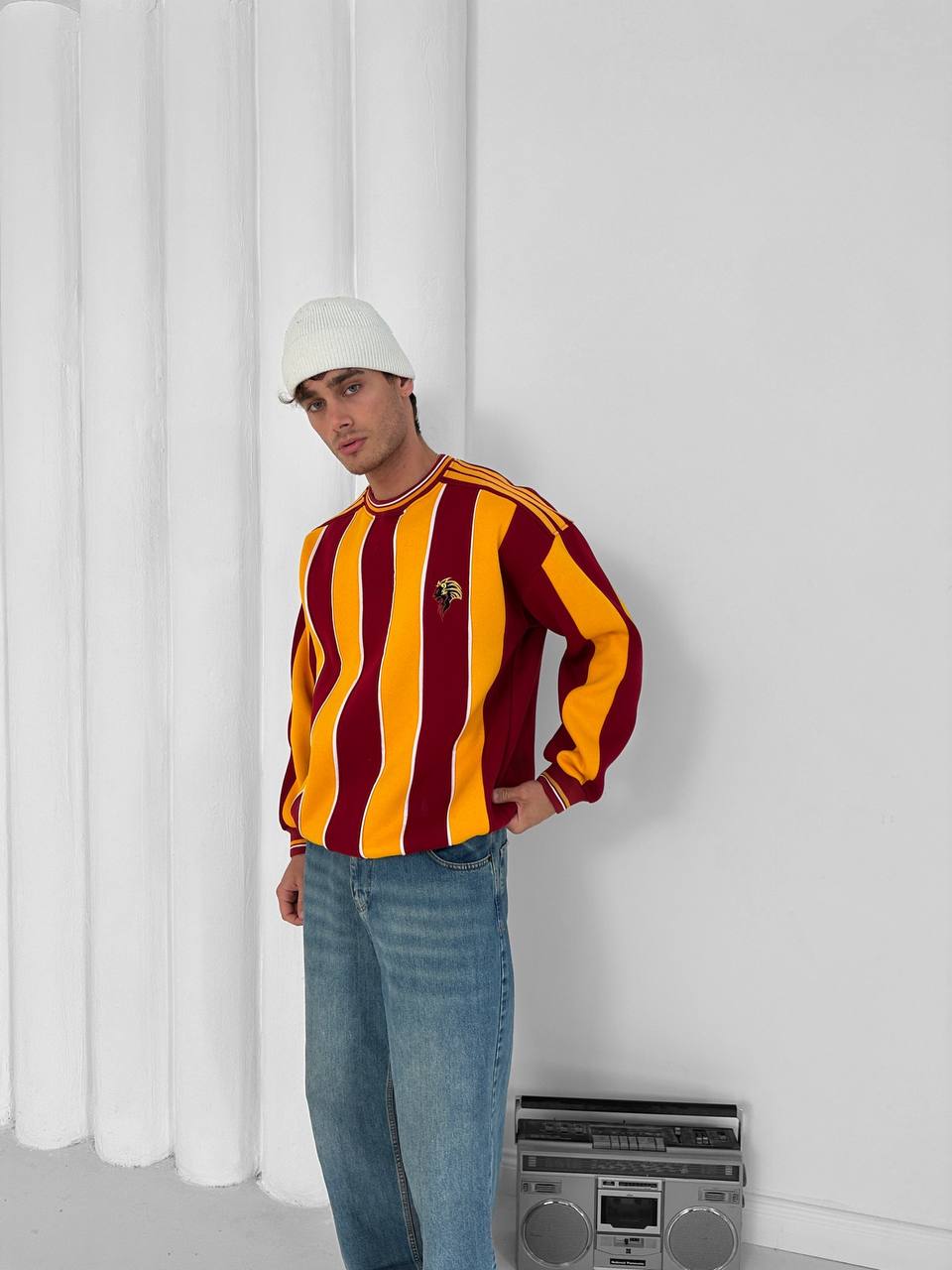 90s Vertical Stripe Crewneck Sweatshirt – Oversized Retro Blokecore Style