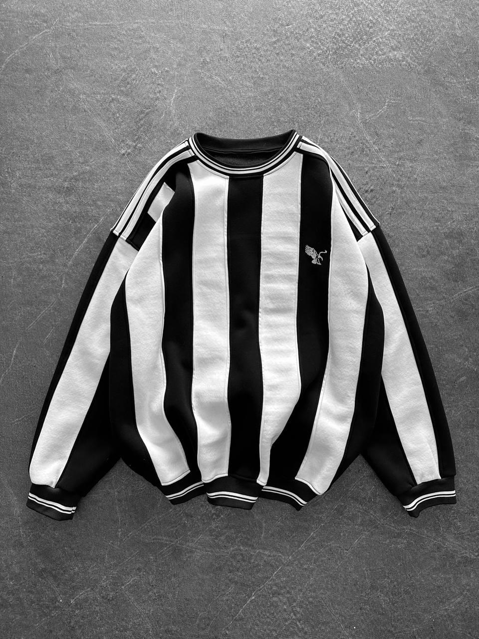 90s Vertical Stripe Crewneck Sweatshirt – Oversized Retro Blokecore Style