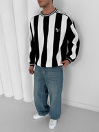 90s Vertical Stripe Crewneck Sweatshirt – Oversized Retro Blokecore Style