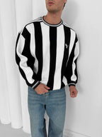 90s Vertical Stripe Crewneck Sweatshirt – Oversized Retro Blokecore Style