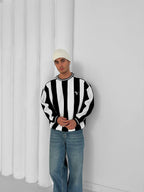 90s Vertical Stripe Crewneck Sweatshirt – Oversized Retro Blokecore Style