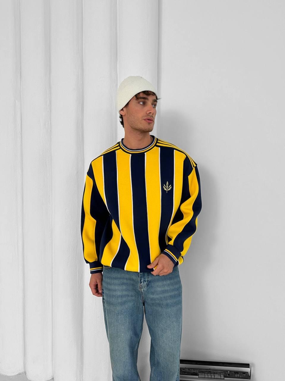 90s Vertical Stripe Crewneck Sweatshirt – Oversized Retro Blokecore Style.