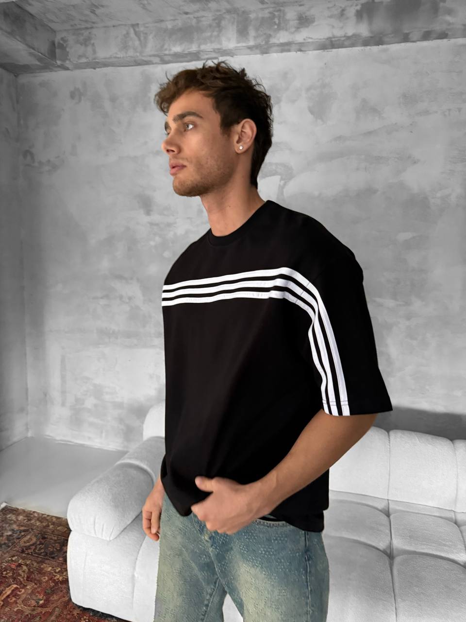 Three Stripes Graphic Cotton Tee – Classic Streetwear T-Shirt