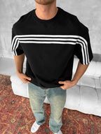 Three Stripes Graphic Cotton Tee – Classic Streetwear T-Shirt