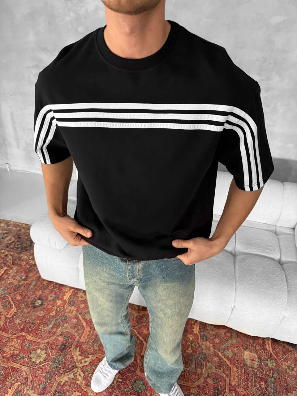 Three Stripes Graphic Cotton Tee – Classic Streetwear T-Shirt