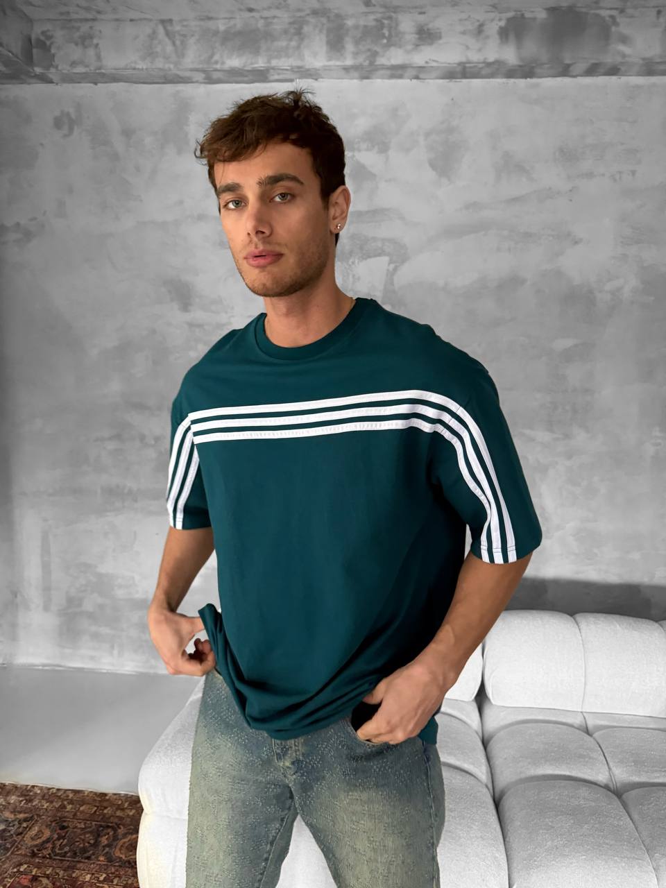 Three Stripes Graphic Cotton Tee – Classic Streetwear T-Shirt