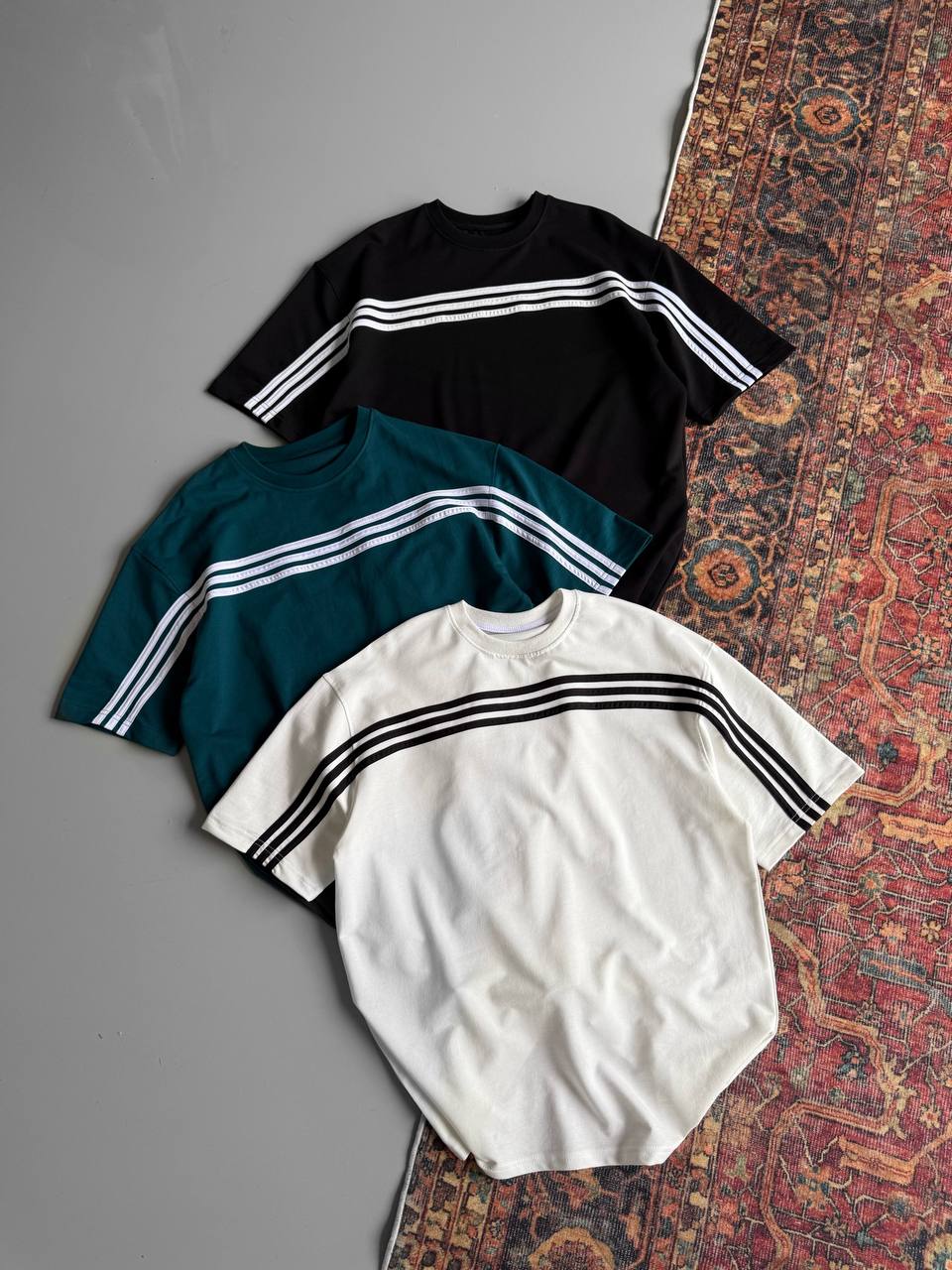 Three Stripes Graphic Cotton Tee – Classic Streetwear T-Shirt