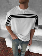 Three Stripes Graphic Cotton Tee – Classic Streetwear T-Shirt