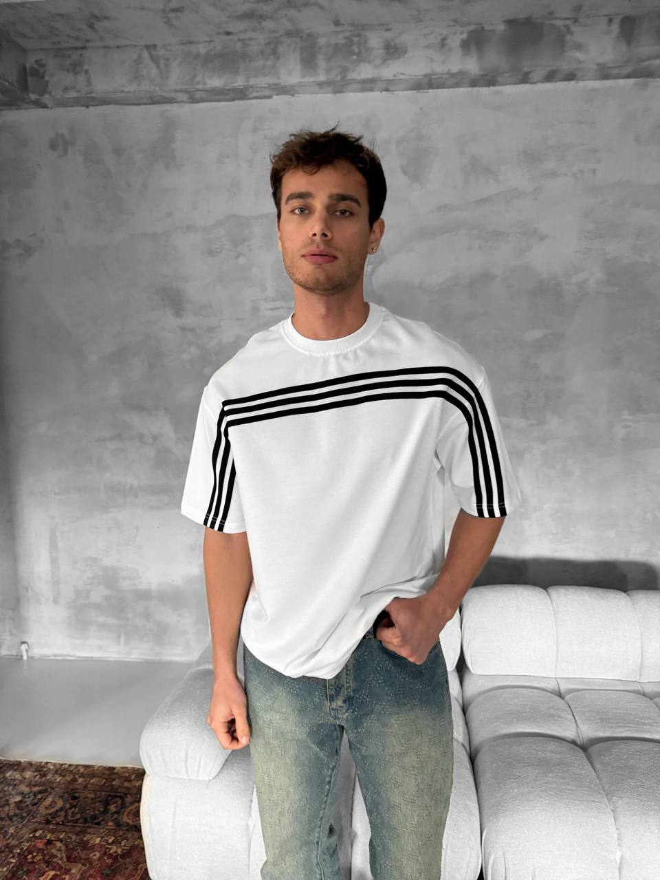 Three Stripes Graphic Cotton Tee – Classic Streetwear T-Shirt