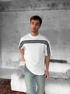 Three Stripes Graphic Cotton Tee – Classic Streetwear T-Shirt