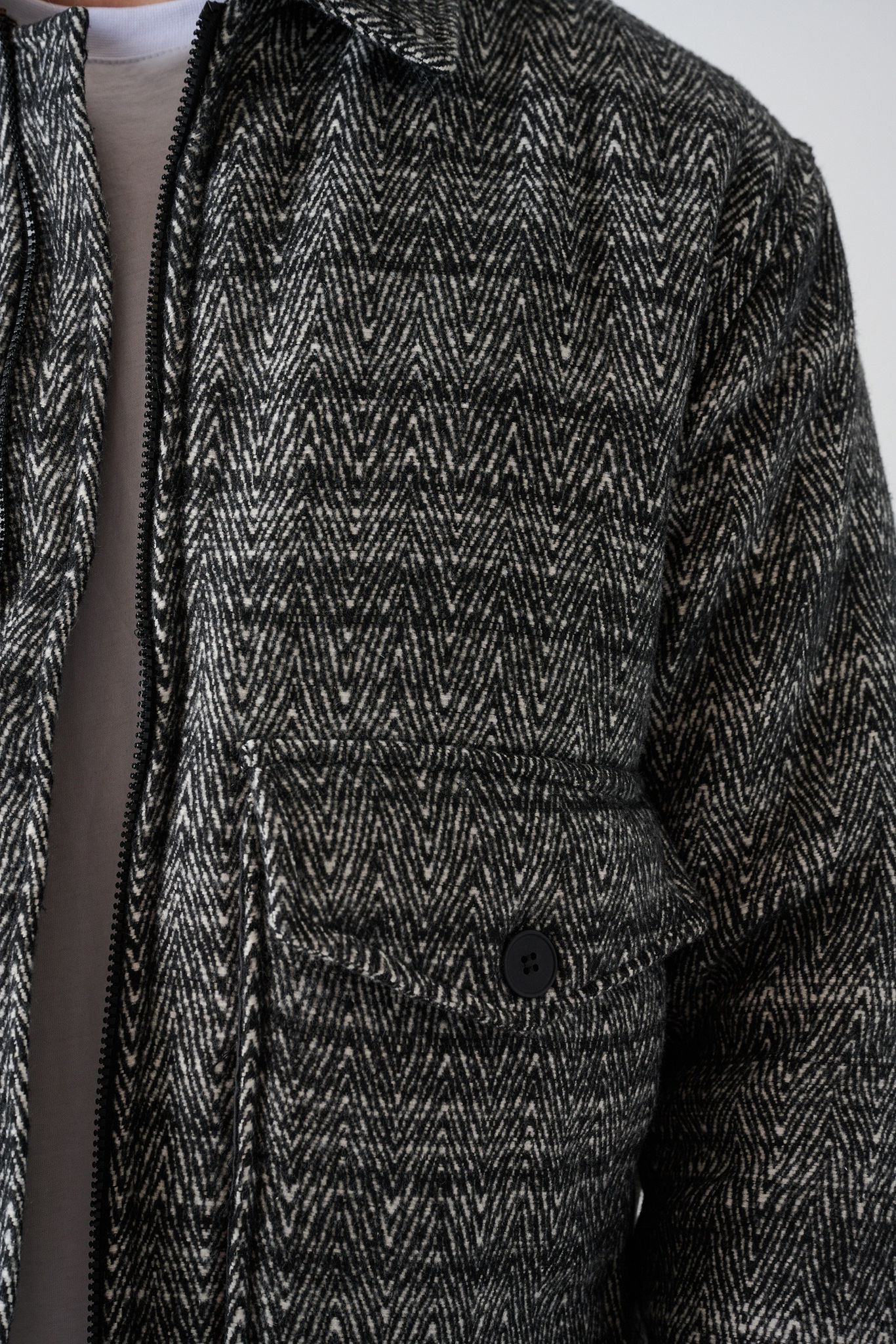 Black-White Patterned Wool-Like Oversized Men’s Jacket