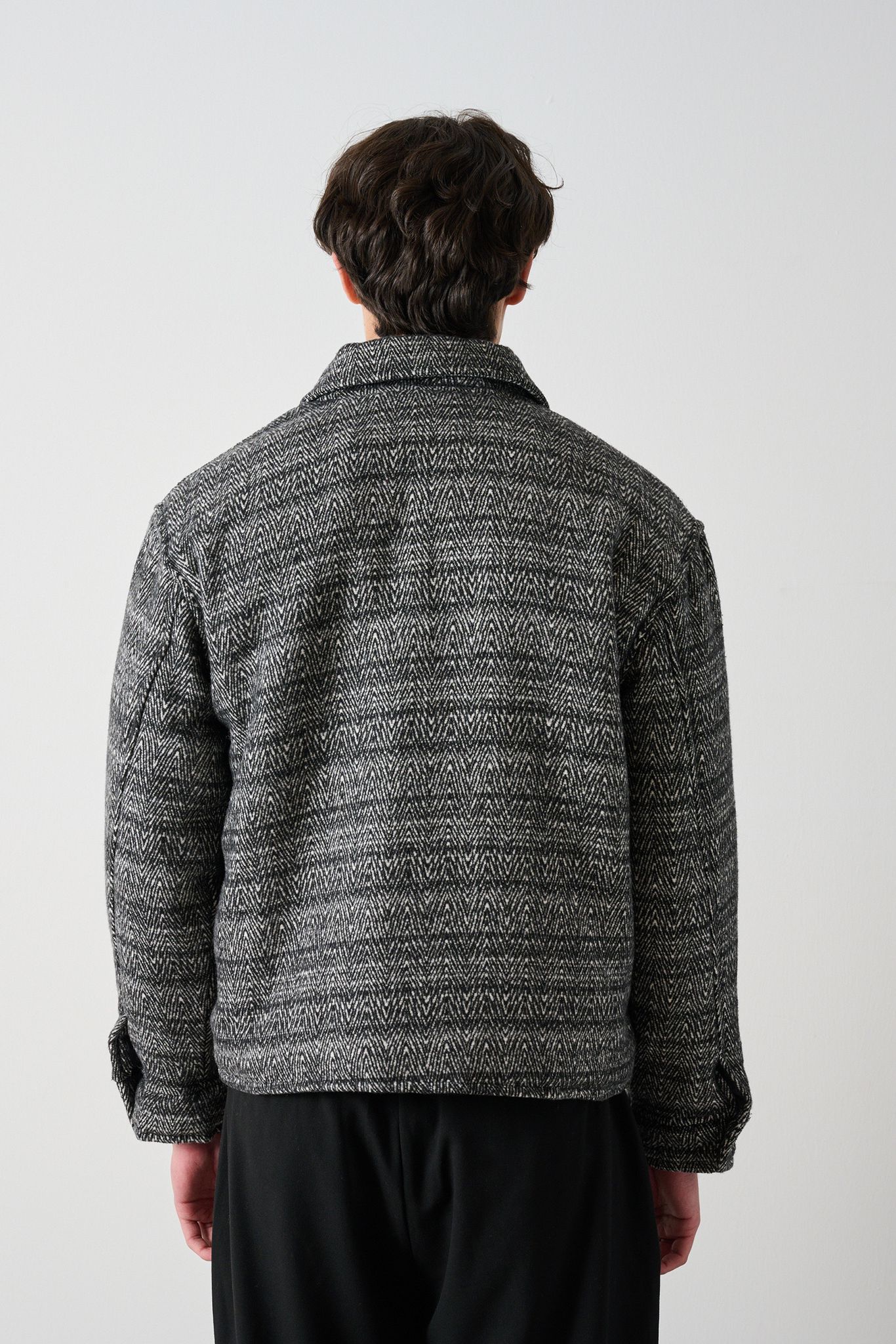 Black-White Patterned Wool-Like Oversized Men’s Jacket