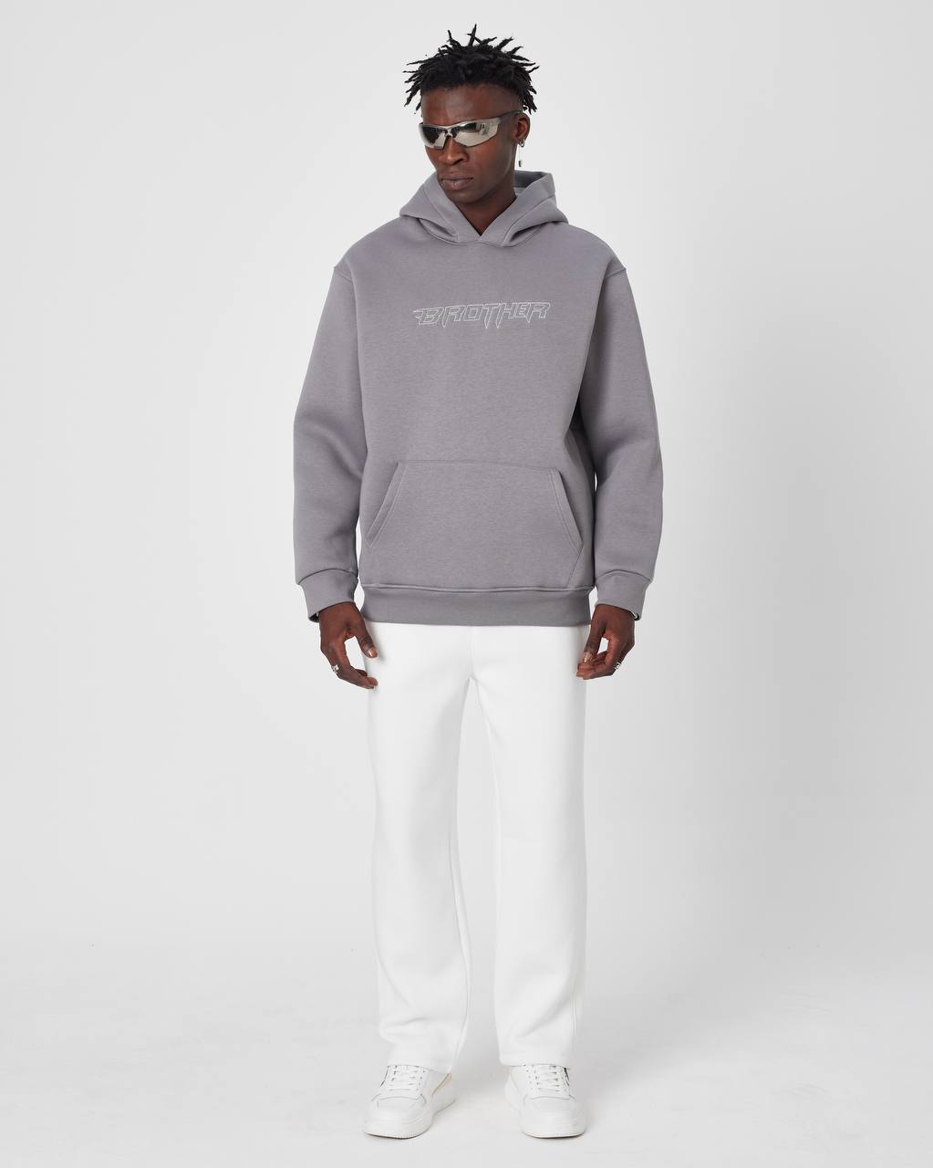 Brother Oversized Hoodie Sweatshirt - Embroidered and Raised Details