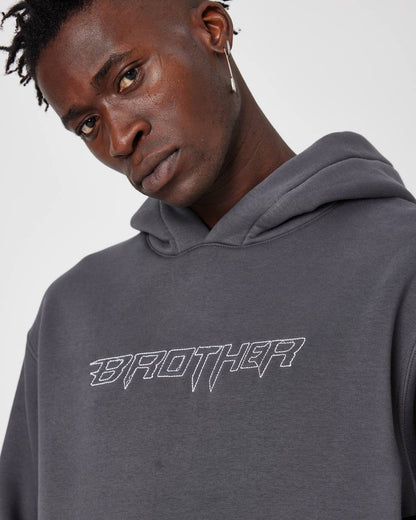 Brother Oversized Hoodie Sweatshirt - Embroidered and Raised Details