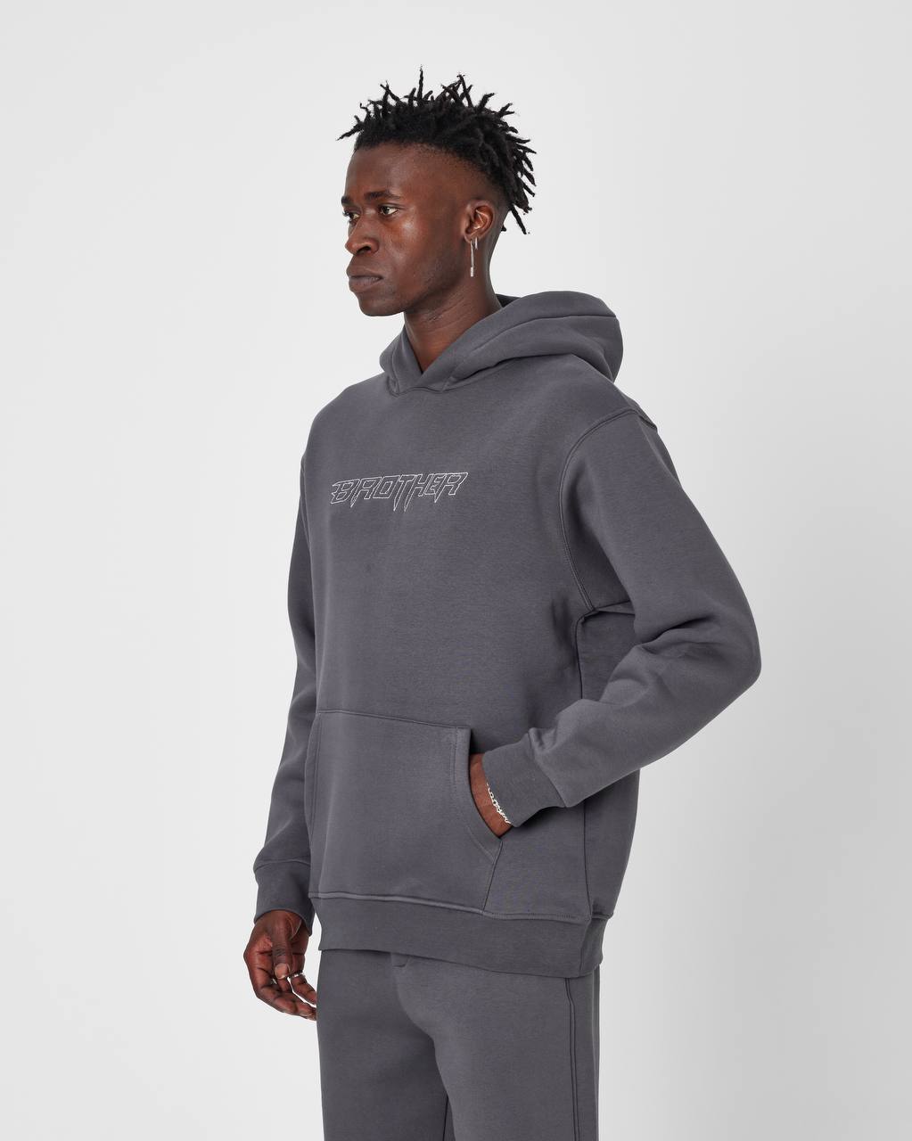 Brother Oversized Hoodie Sweatshirt - Embroidered and Raised Details