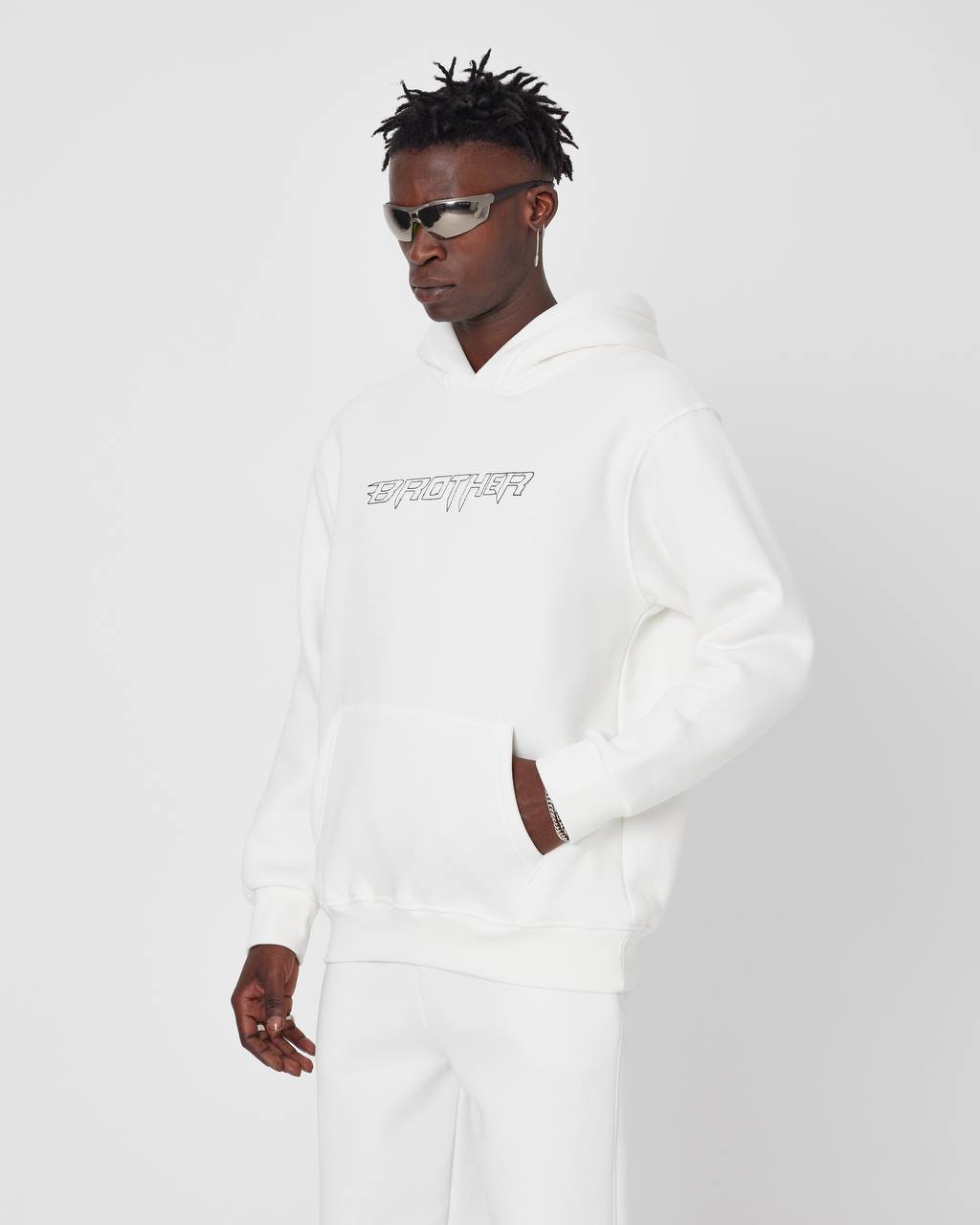 Brother Oversized Hoodie Sweatshirt - Embroidered and Raised Details