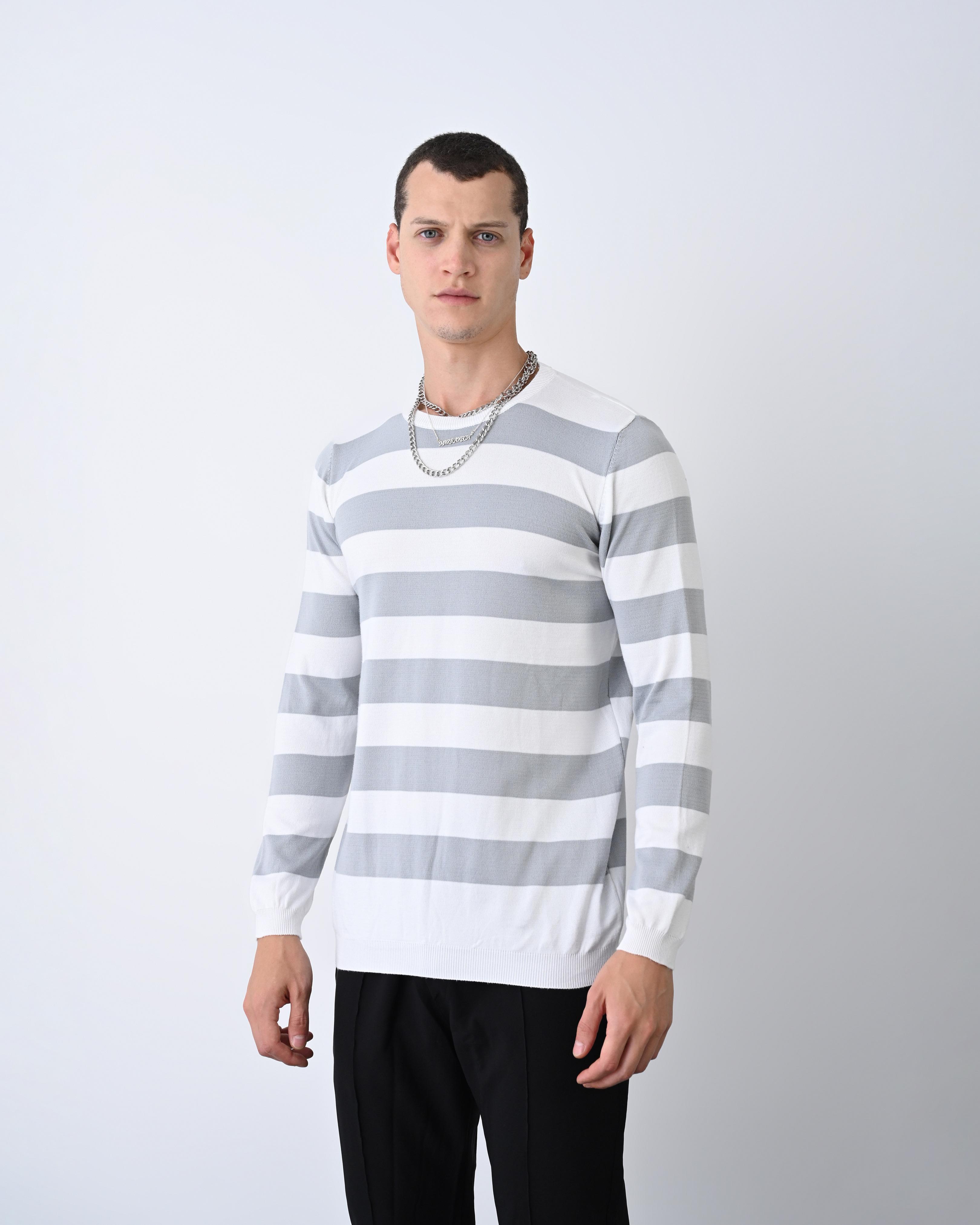 Casual Men's Knitwear with Dual-Tone Stripe Detail