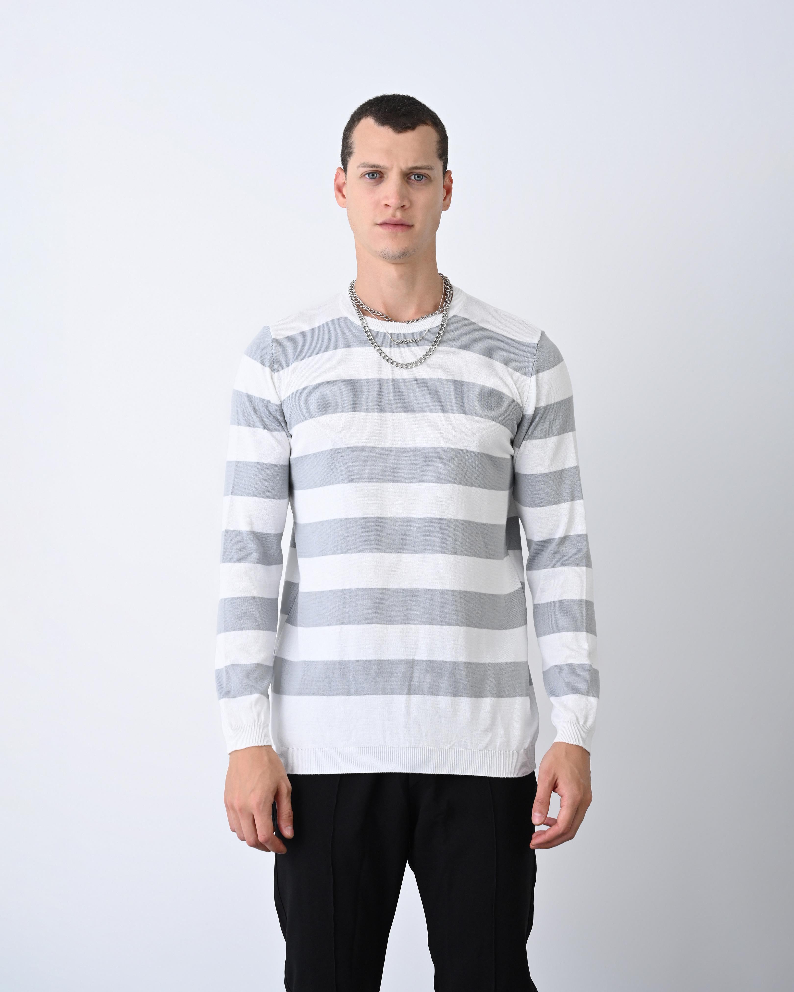 Casual Men's Knitwear with Dual-Tone Stripe Detail