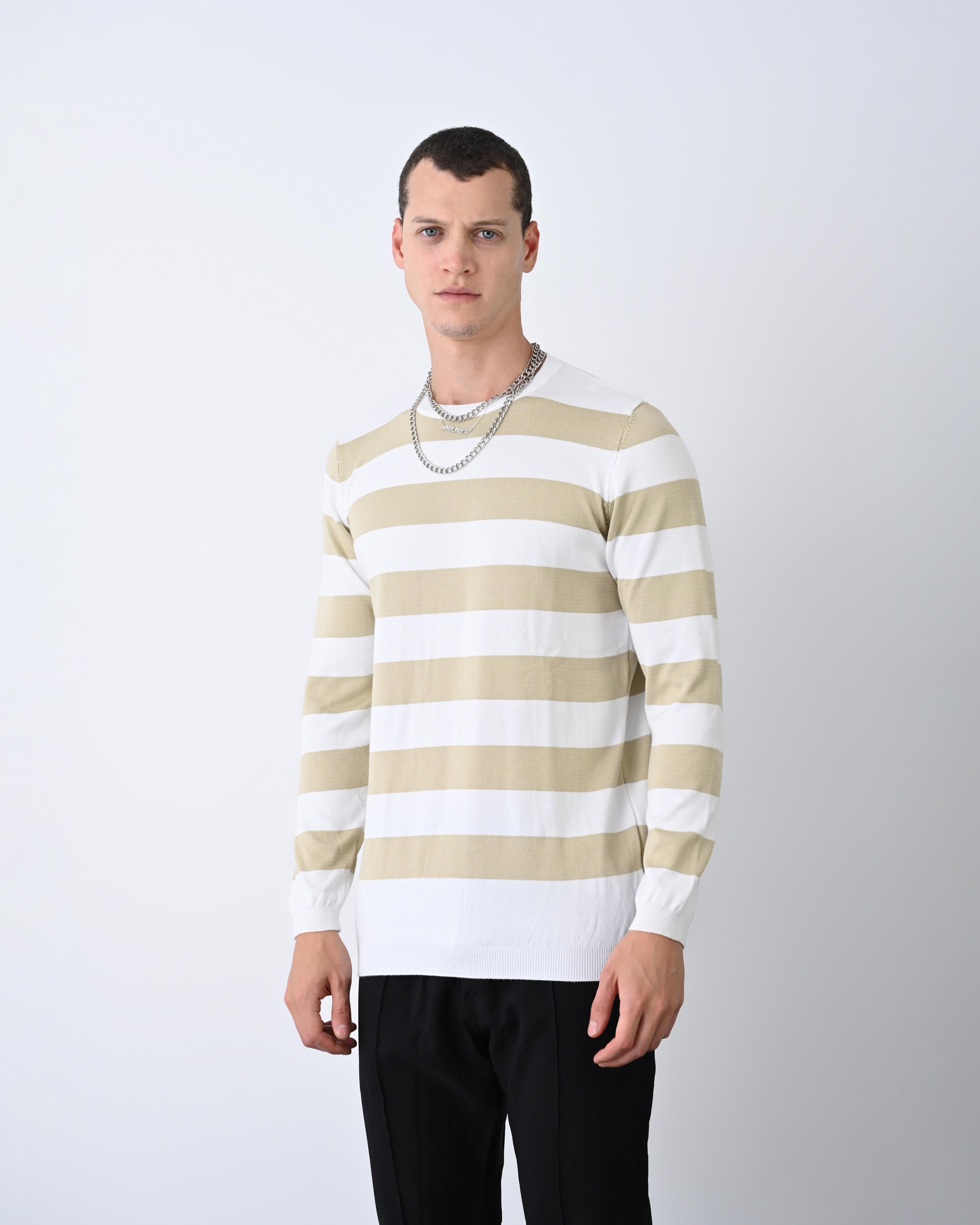 Casual Men's Knitwear with Dual-Tone Stripe Detail