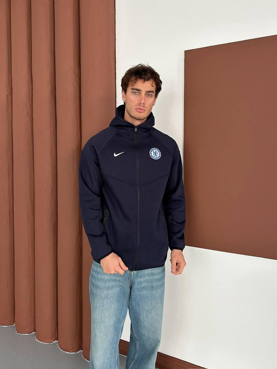 Chelsea FC Tech Style Hoodie, Modern Full-Zip Soccer Sweatshirt.