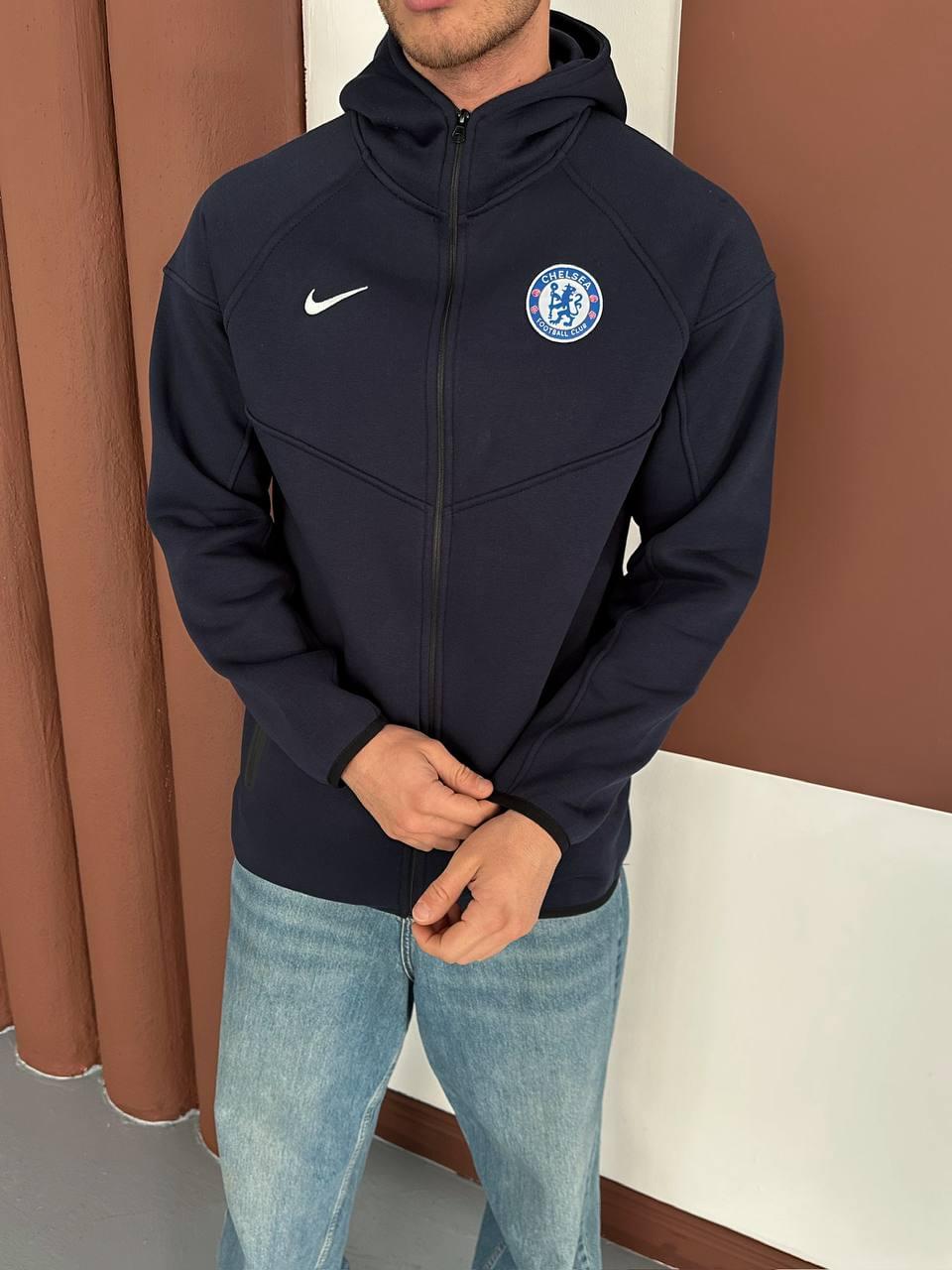 Chelsea FC Tech Style Hoodie, Modern Full-Zip Soccer Sweatshirt.