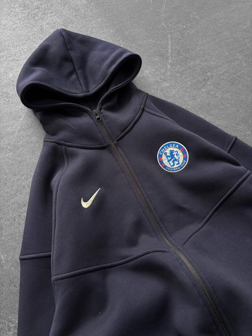Chelsea FC Tech Style Hoodie, Modern Full-Zip Soccer Sweatshirt.