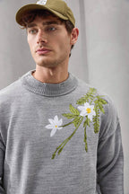 Distressed Floral Knit Sweater