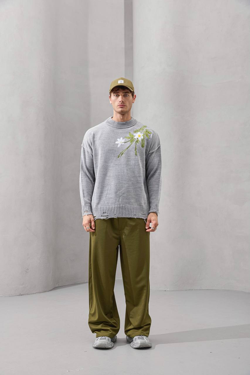 Distressed Floral Knit Sweater