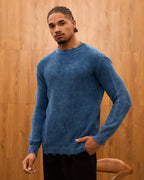 Distressed Ribbed Knit Sweater for Men - Oversize Washed Grunge Crewneck Pullover