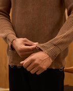 Distressed Ribbed Knit Sweater for Men - Oversize Washed Grunge Crewneck Pullover