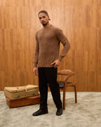 Distressed Ribbed Knit Sweater for Men - Oversize Washed Grunge Crewneck Pullover