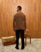 Distressed Ribbed Knit Sweater for Men - Oversize Washed Grunge Crewneck Pullover