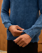 Distressed Ribbed Knit Sweater for Men - Oversize Washed Grunge Crewneck Pullover