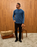 Distressed Ribbed Knit Sweater for Men - Oversize Washed Grunge Crewneck Pullover